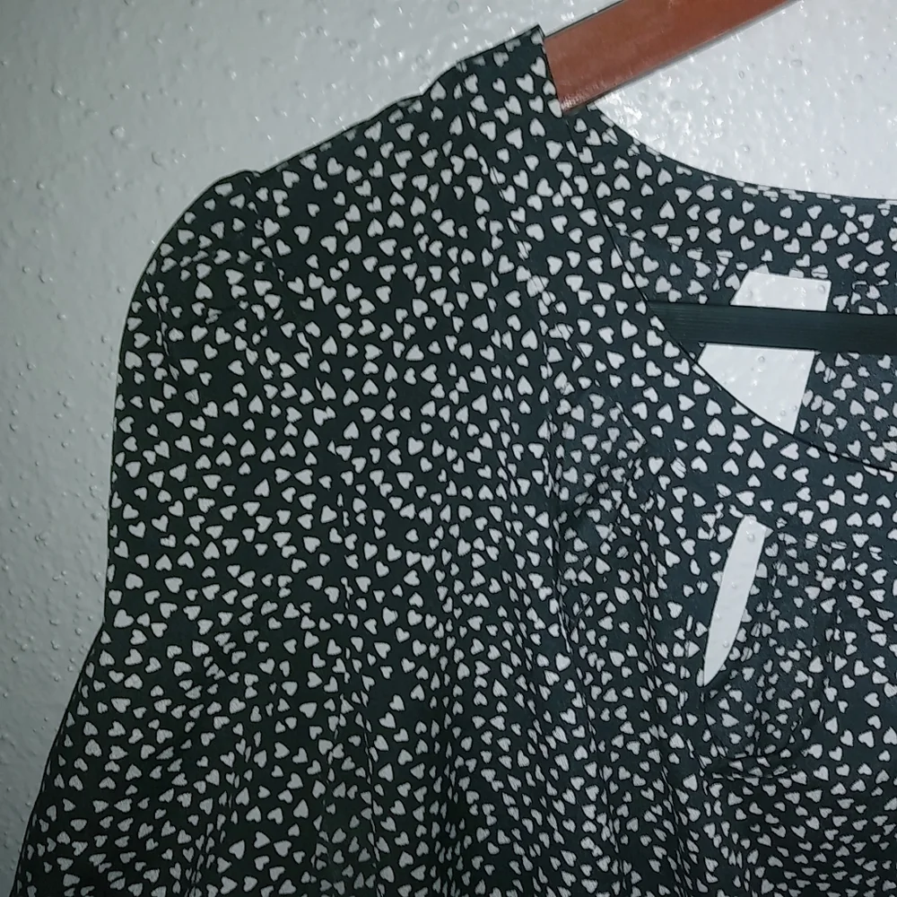 Candies M Hearts All Over Print Fairygoth Black Long Sleeved Feminine Top